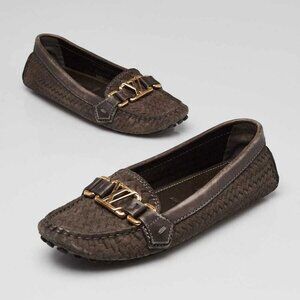Louis Vuitton Grey Woven Suede Monte Carlo Driving Loafers Size4/34.5